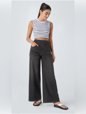 Halara Flex High Waisted Pockets Baggy Wide Leg Washed Casual Jeans Small